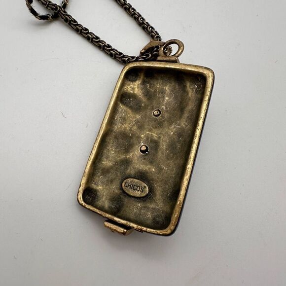 Chico’s multi-strand gold & black marbled pendant statement necklace layered - Picture 6 of 9